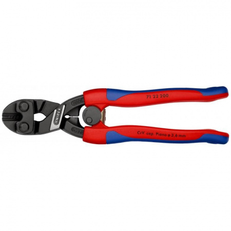 KNIPEX CoBolt болторез, пружина, голова 20°, L-200 мм, рез: провол. мягк. ∅ 6 мм, ср. ∅ 5.2 мм, тв. ∅ 4 мм, роял. струна ∅ 3.6 мм, черн., 2-к ручки
