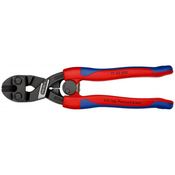 KNIPEX CoBolt болторез, пружина, голова 20°, L-200 мм, рез: провол. мягк. ∅ 6 мм, ср. ∅ 5.2 мм, тв. ∅ 4 мм, роял. струна ∅ 3.6 мм, черн., 2-к ручки