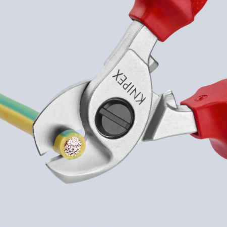 Кабелерез VDE 1000V, с пружиной, рез: кабель ∅ 15 мм (50 кв.мм, AWG 1/0), L-165 мм, диэлектрические, хромированный, 2-компонентные рукоятки, с держателем для торгового оборудования