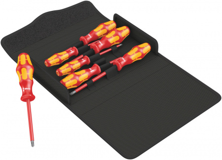 100 i/7 VDE Kraftform Plus Set 1 Набор отвёрток диэлектрических, 7 предметов, PZ 1x80/2x100; PH/S # 2 x 100 mm; SL 0.4x2.5/0.6x3.5/0.8x4.0/1.0x5.5