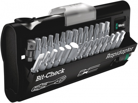 Bit-Check 30 Zyklop Mini 2 набор бит с трещоткой, 31 предмет, комплектация: 1x 8001 A Bit Ratchet ¼", 1/4" x 87 мм; 1x 889/4/1 K Универсальный держатель Rapidaptor, 1/4" x 50 мм; 1x 870/1 Оправка-хвостовик (переходник), 1/4" x 25 мм; 6x 851/1 TZ Насадки: 