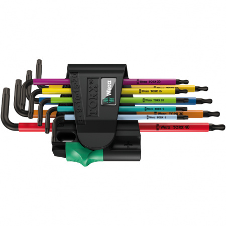 967/9 TX BO Multicolour TORX 1 Набор Г-образных ключей, BlackLaser, с отверстием под штифт, с шаром, TX 8 - TX 40, 9 предметов