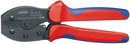 KNIPEX PreciForce пресс-клещи, изол. и неизол. контакт. гильзы, кол-во гнезд: 5, 0.25 - 6.0 кв. мм (23 -10 AWG), L-220 мм, держатель