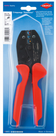 KNIPEX PreciForce пресс-клещи, изол. кабельные наконечн., штекерные и стык. соединители, кол-во гнезд:3, 0.5 - 6.0 кв. мм (20-10 AWG),L-220 мм,держатель