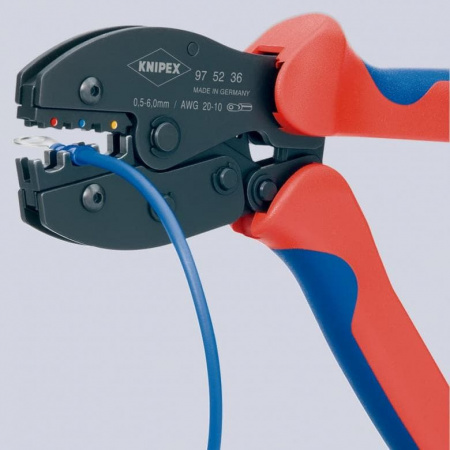 KNIPEX PreciForce Пресс-клещи, изол. кабельные наконечники., штекерные и стык. соединители, кол-во гнезд: 3, 0.5 - 6.0 кв. мм (20 -10 AWG),L-220 мм