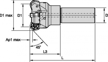 Dodeka 45°; End Mill; Cylindrical Shank; Metric